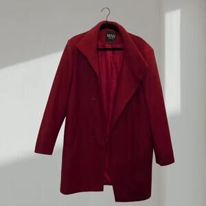 BoohooMAN Men’s Coat – Wine Red Wool-Blend Look, Size S